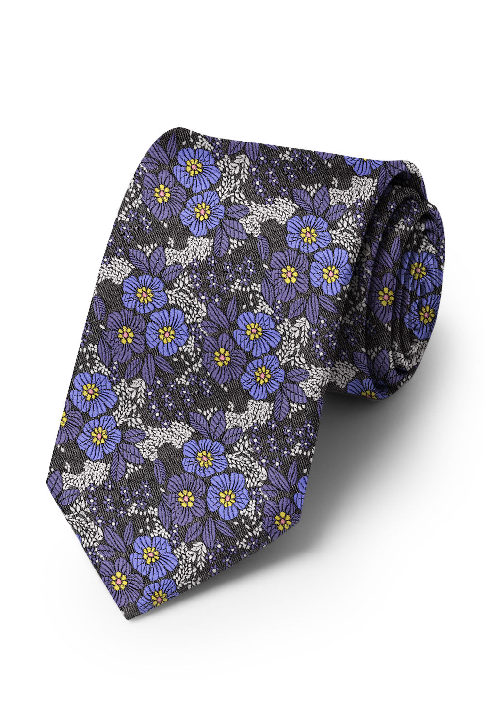 Ted Stanford Dark Grey & Purple Blossom Floral Necktie