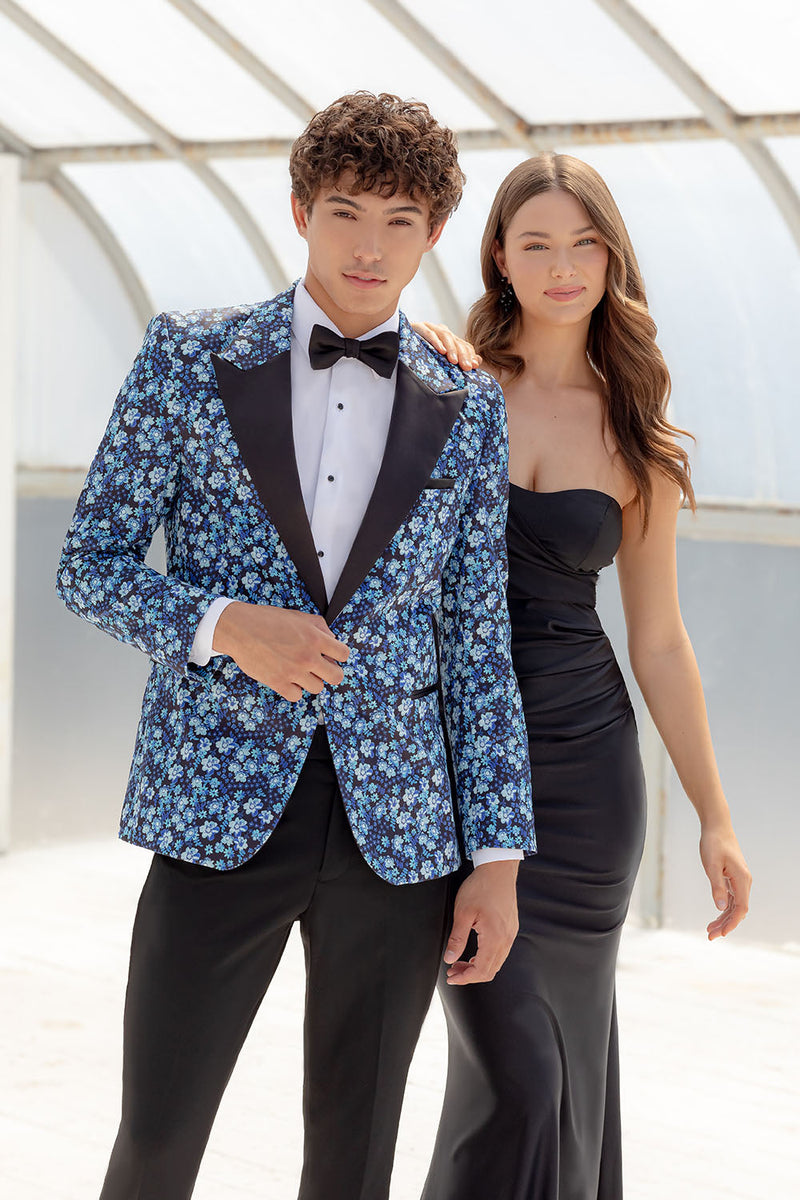 Ted Stanford Floral Fusion Cobalt Blue Peak Tuxedo Jacket (Separates) 54R Trim