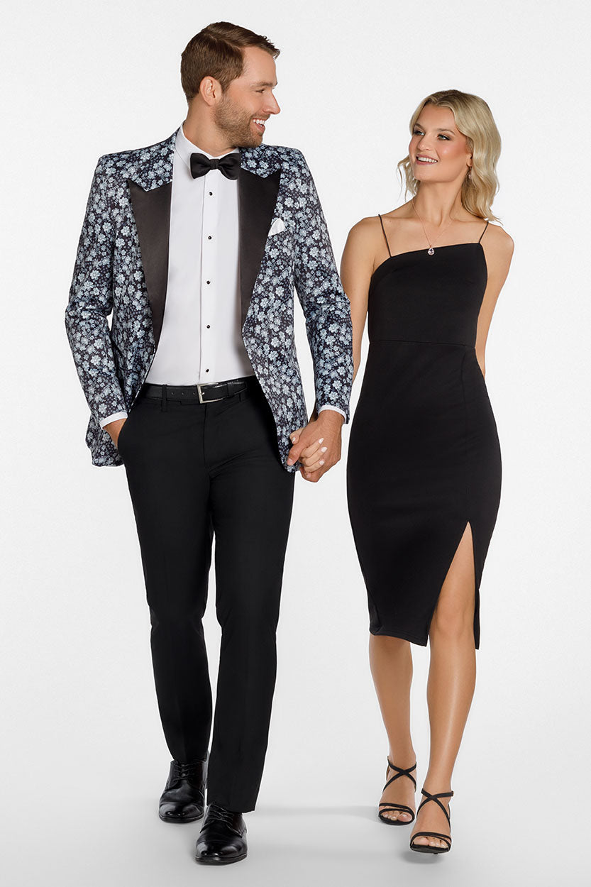 Ted Stanford Floral Fusion Dark Grey Peak Tuxedo Jacket (Separates) 34R Trim Ted Stanford Floral Fusion Dark Grey Peak Tuxedo Jacket (Separates) 34R Trim