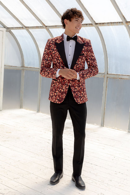 fitted lace wedding dress Ted Stanford Floral Fusion Burnt Orange Peak Tuxedo Jacket (Separates) 50R Trim