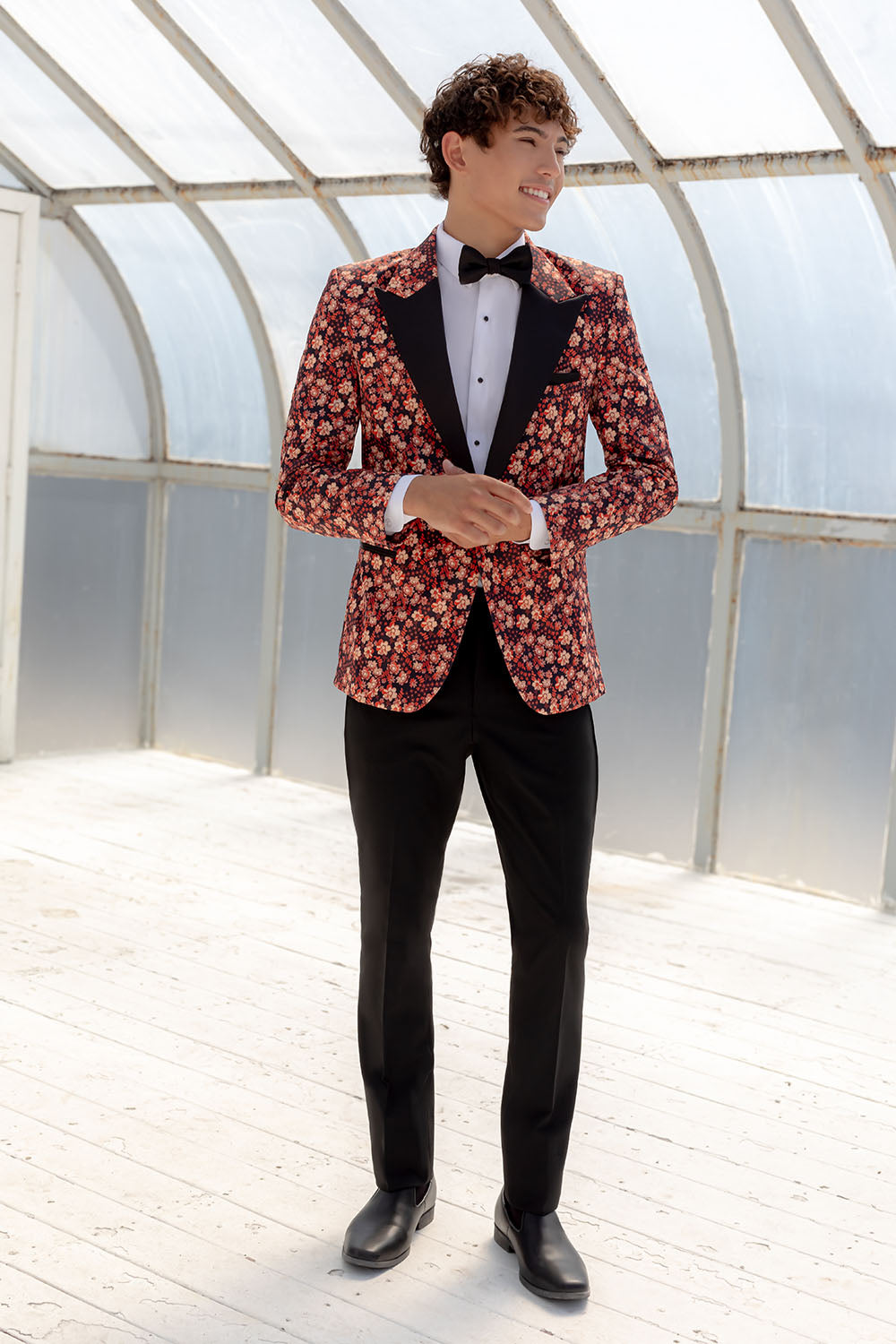 Ted Stanford Floral Fusion Burnt Orange Peak Tuxedo Jacket (Separates) 50R Trim Ted Stanford Floral Fusion Burnt Orange Peak Tuxedo Jacket (Separates) 50R Trim