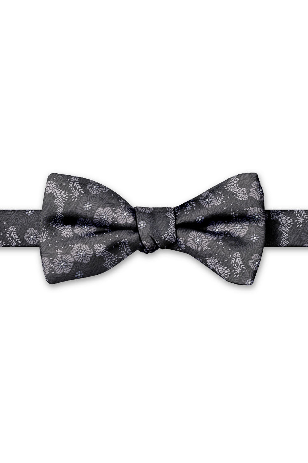 Granite Blossom Floral Hand Knot Banded Bow Tie - pre-tied bow tie, front view