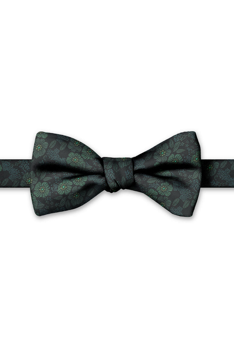 Hunter Blossom Floral Hand Knot Banded Bow Tie - pre-tied bow tie, front view