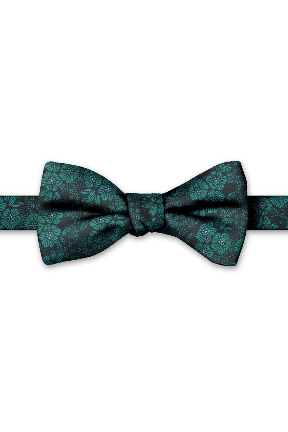 Jade Blossom Floral Hand Knot Banded Bow Tie - pre-tied bow tie, front view