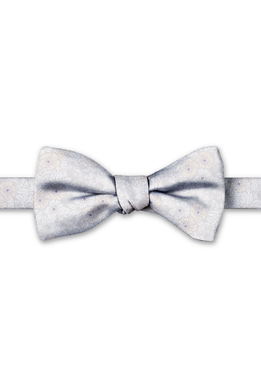Light Greige Blossom Floral Hand Knot Banded Bow Tie - pre-tied bow tie, front view