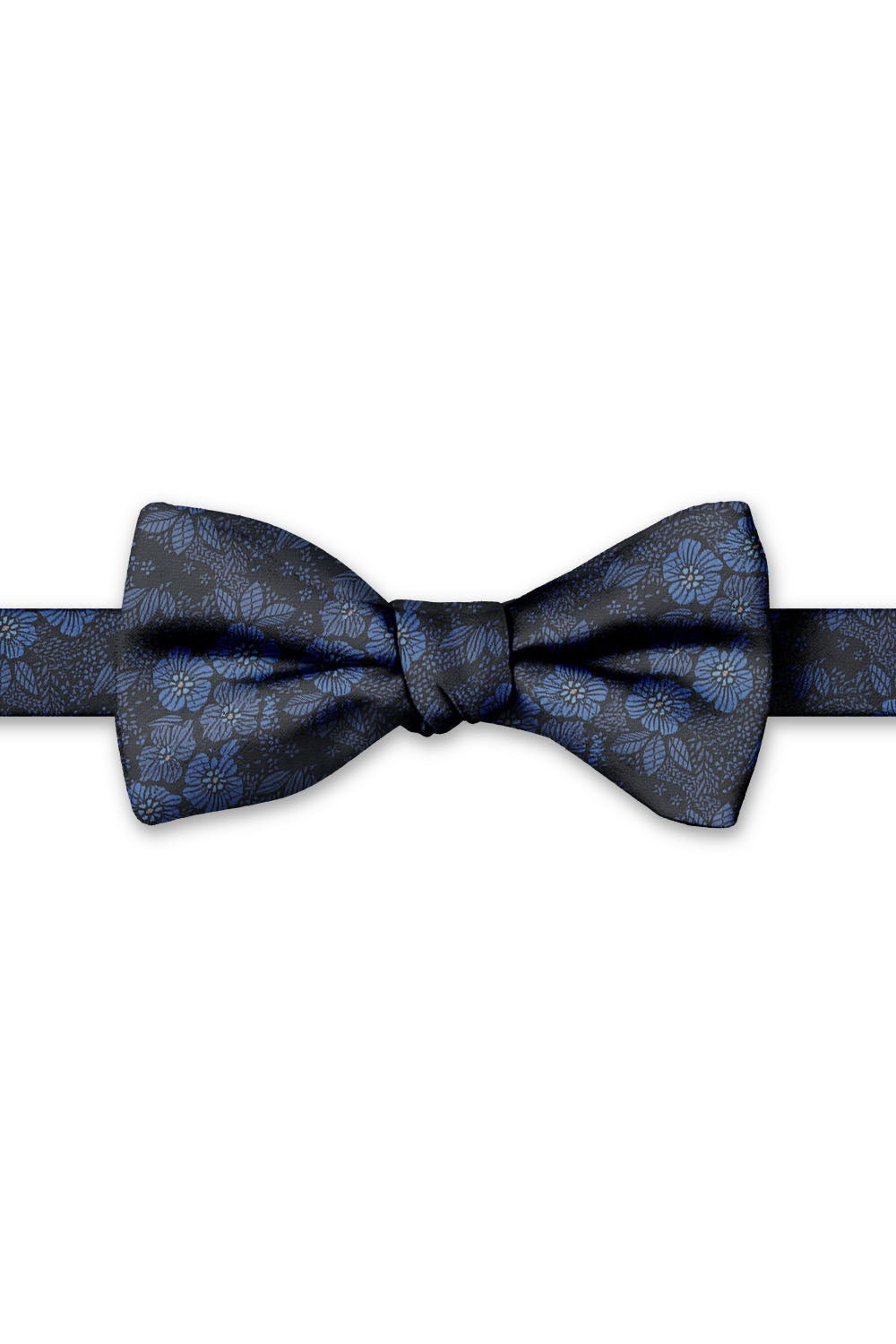 Navy Blossom Floral Hand Knot Banded Bow Tie - pre-tied bow tie, front view