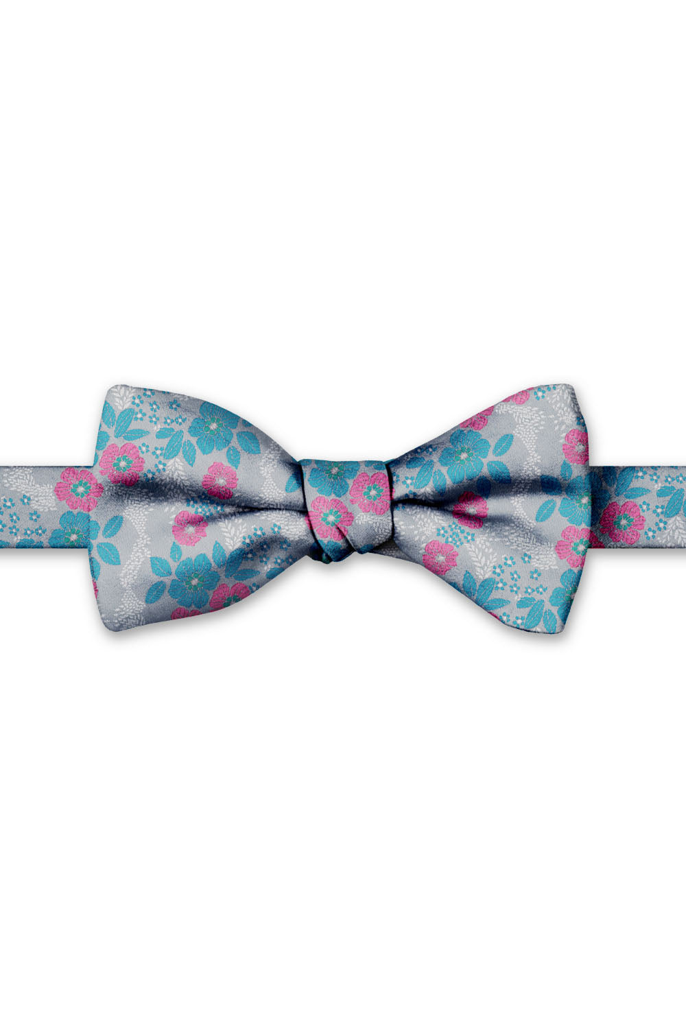 Pink & Turquoise Blossom Floral Hand Knot Banded Bow Tie - pre-tied bow tie, front view