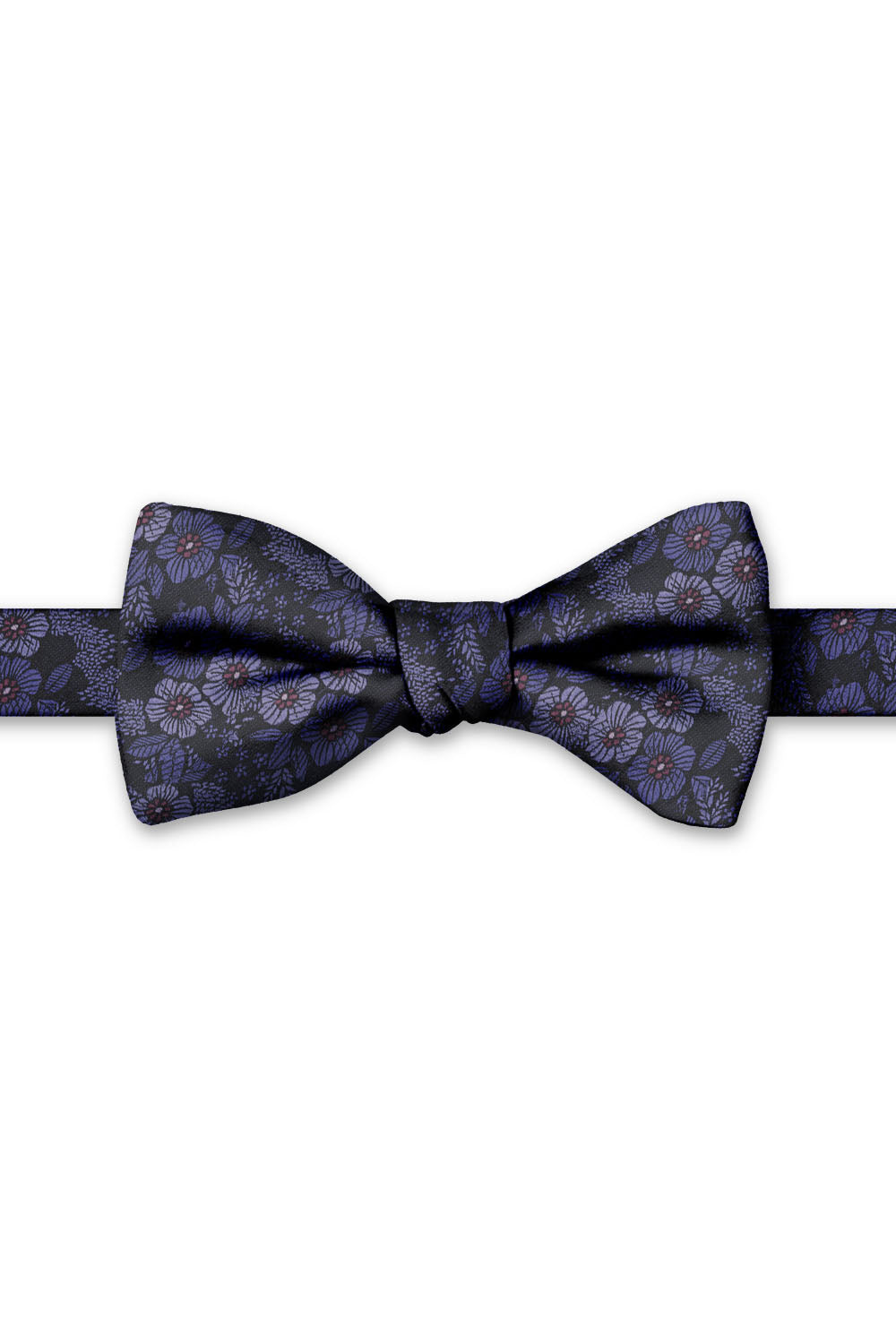 Purple & Fuchsia Blossom Floral Hand Knot Banded Bow Tie - pre-tied bow tie, front view