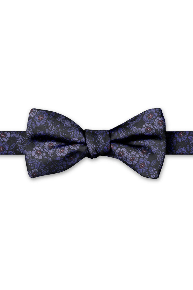 Purple & Fuchsia Blossom Floral Hand Knot Banded Bow Tie - pre-tied bow tie, front view