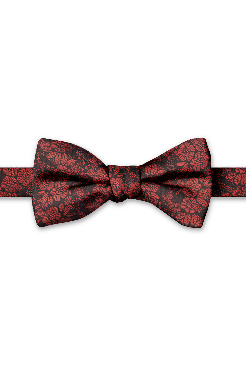 Red Blossom Floral Hand Knot Banded Bow Tie - pre-tied bow tie, front view