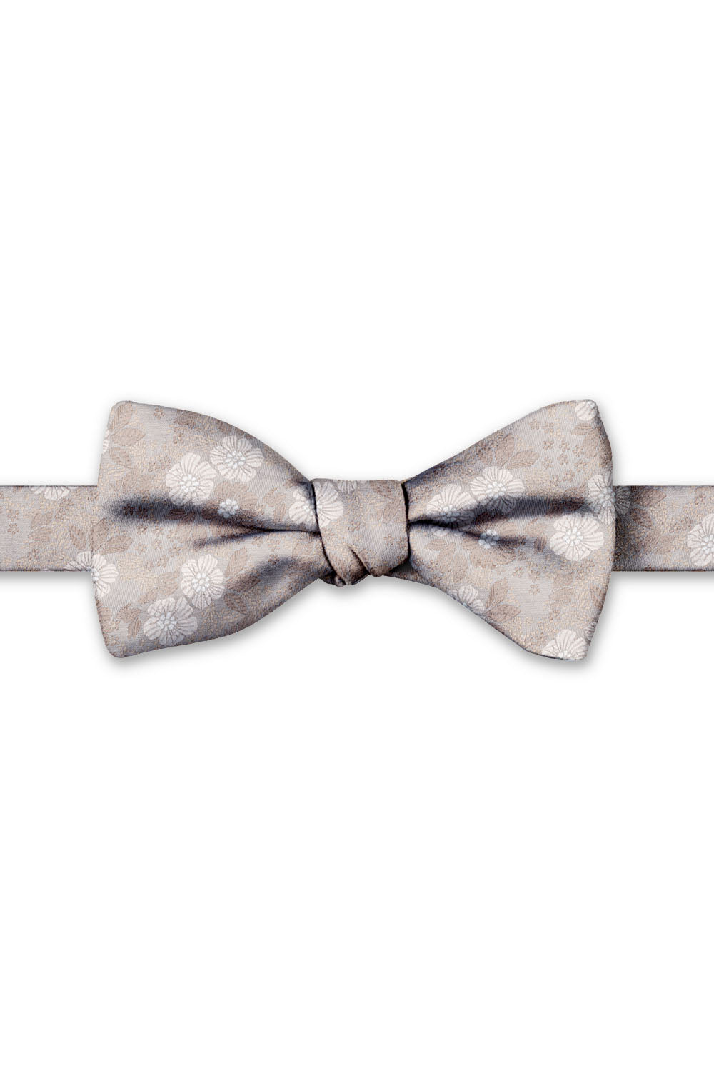 Sandstone Blossom Floral Hand Knot Banded Bow Tie - pre-tied bow tie, front view