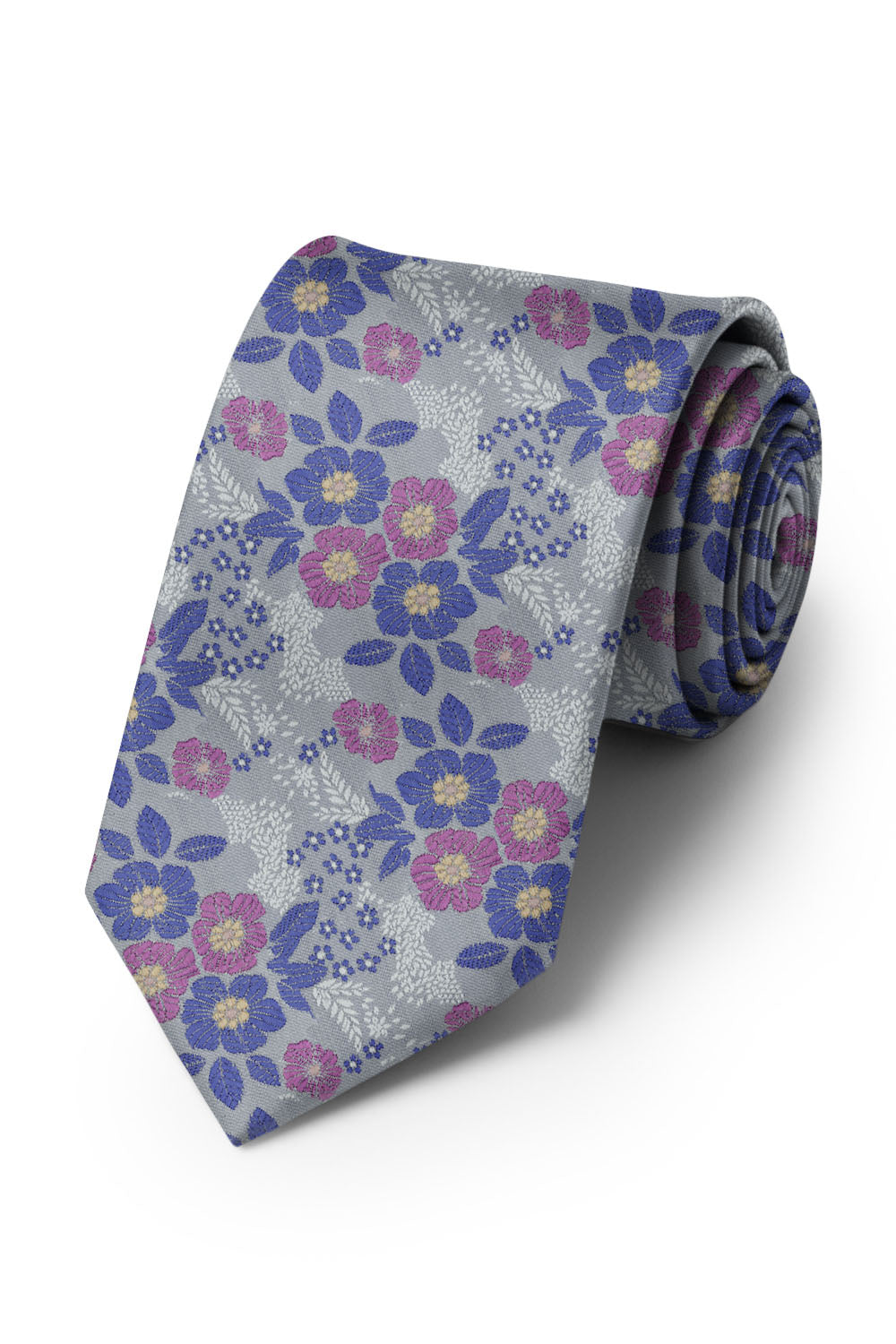 Ted Stanford Silver & Purple & Raspberry Blossom Floral Necktie