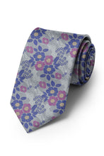 Ted Stanford Silver & Purple & Raspberry Blossom Floral Necktie