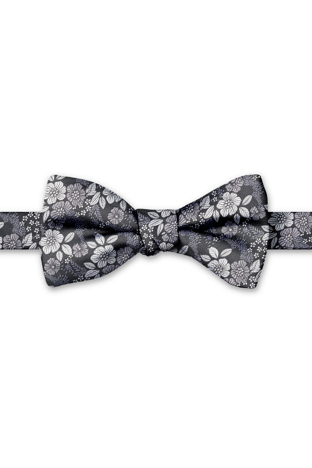 Steel Blossom Floral Hand Knot Banded Bow Tie - pre-tied bow tie, front view