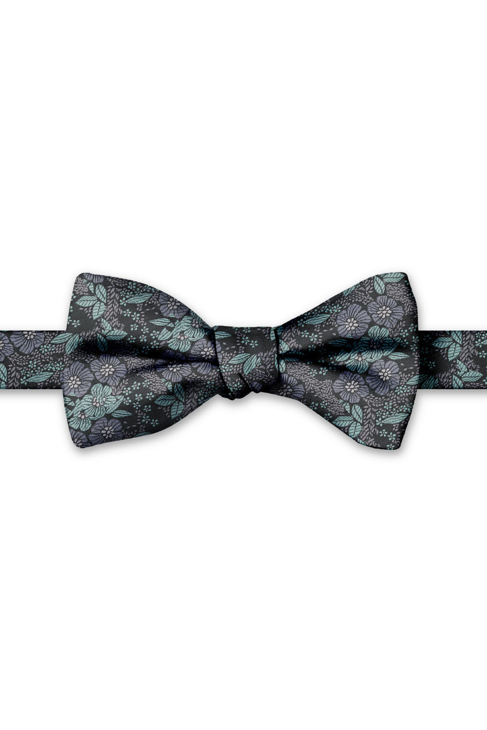 Steel & Waterfall Blossom Floral Hand Knot Banded Bow Tie - pre-tied bow tie, front view