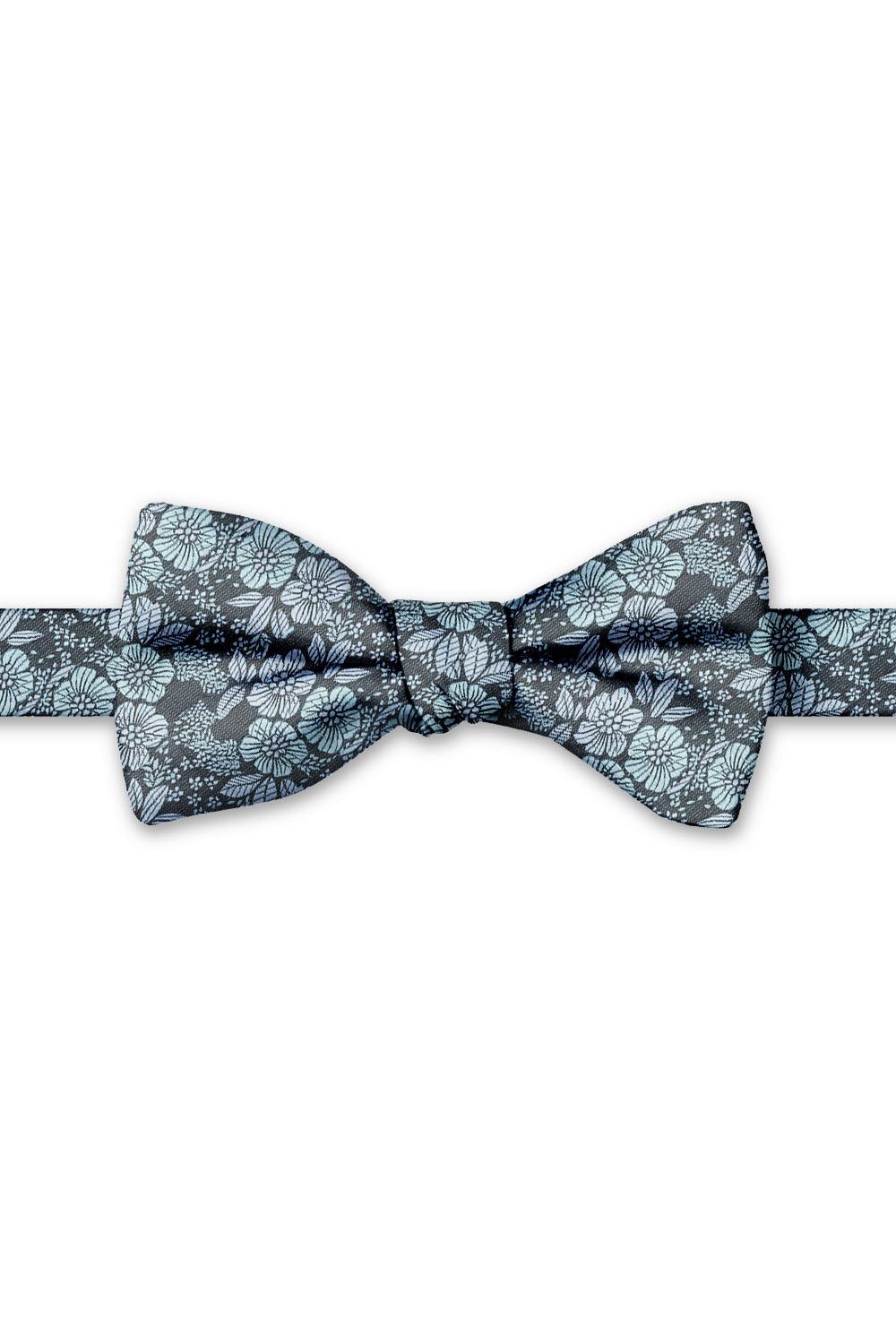 Teal Blue Blossom Floral Hand Knot Banded Bow Tie - pre-tied bow tie, front view