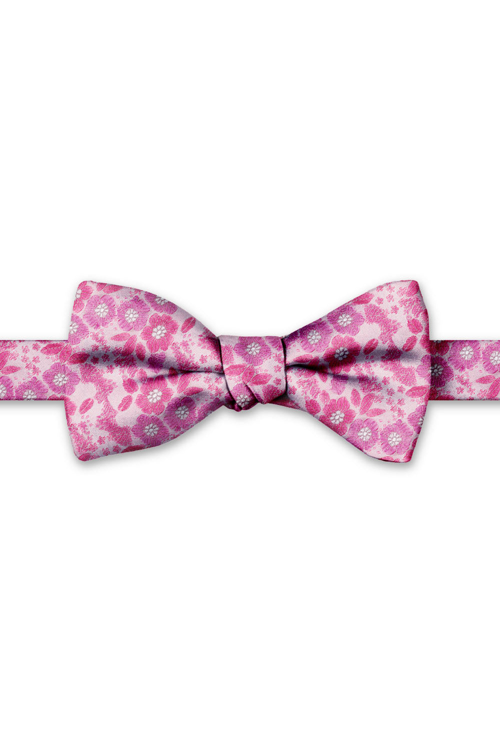 Watermelon & White Blossom Floral Hand Knot Banded Bow Tie - pre-tied bow tie, front view