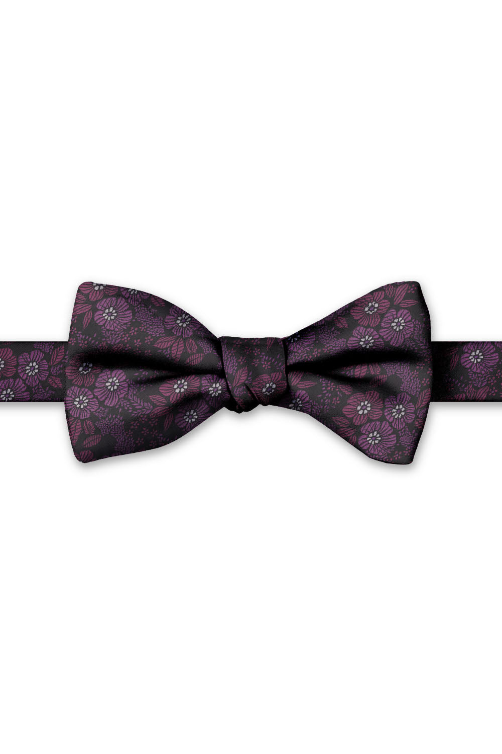 Wildberry & Raspberry Blossom Floral Hand Knot Banded Bow Tie - pre-tied bow tie, front view