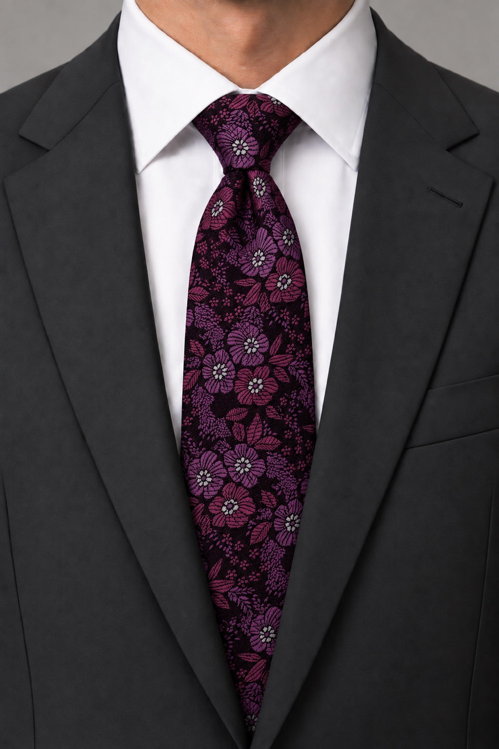 Ted Stanford Wildberry & Raspberry Blossom Floral Necktie