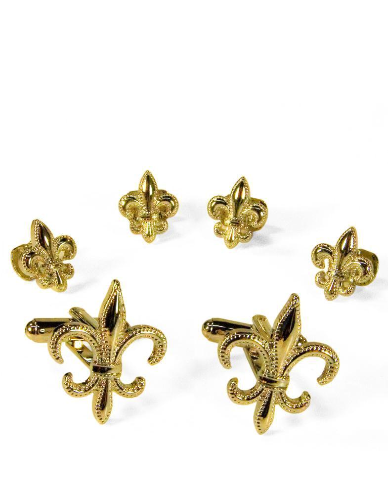 Cristoforo Cardi Fleur de Lis Gold Studs and Cufflinks Set