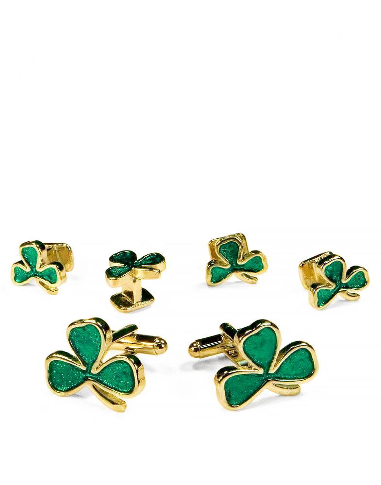 Cristoforo Cardi Irish Clovers Gold Studs and Cufflinks Set