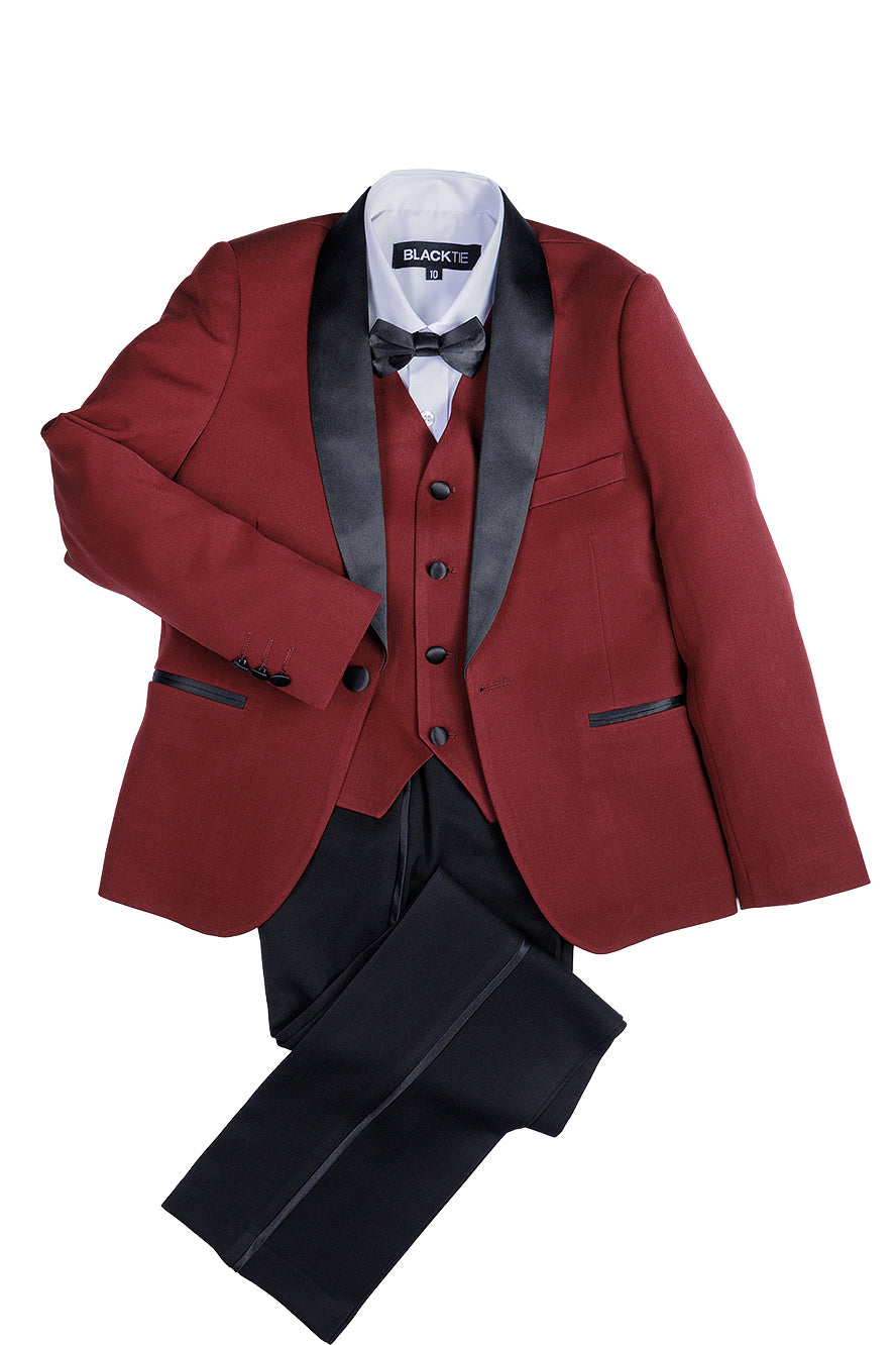 BLACKTIE "London" Kids Wine Tuxedo (5-Piece Set)