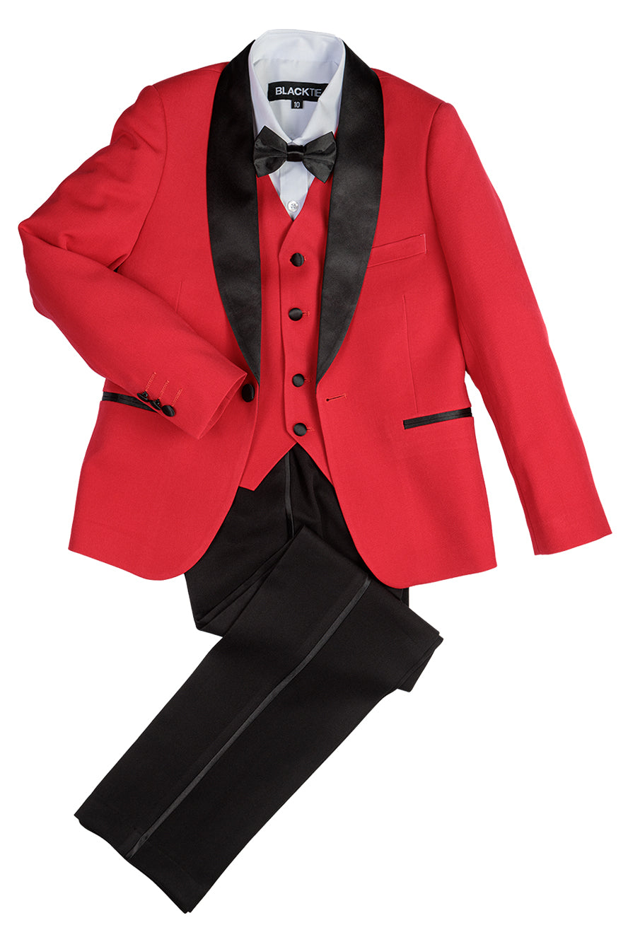 BLACKTIE "London" Kids Red Tuxedo (5-Piece Set)