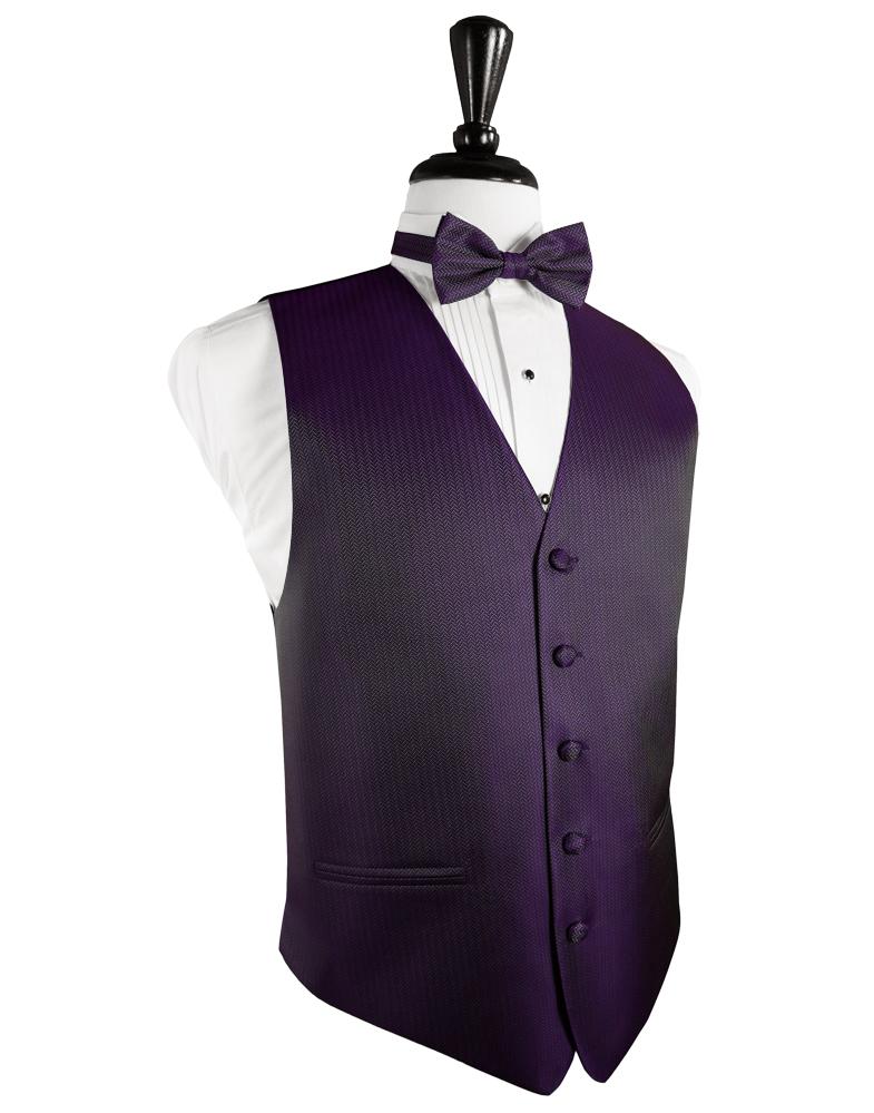 Cardi Plum Herringbone Tuxedo Vest