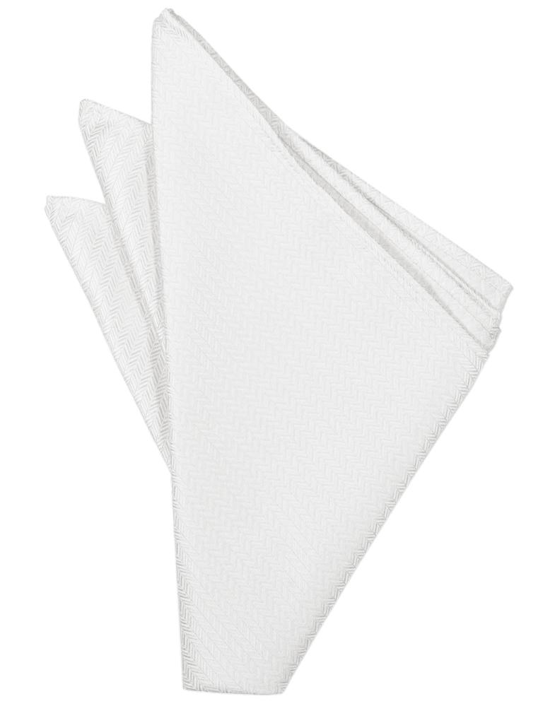 Cardi White Herringbone Pocket Square