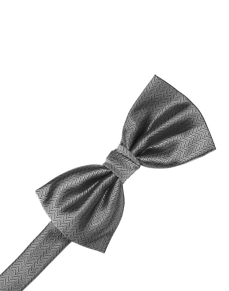 Cardi Silver Herringbone Bow Tie