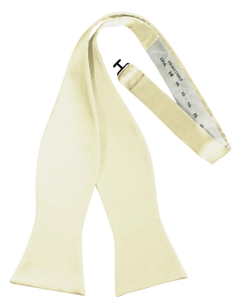 Ivory Luxury Satin Bow Tie - self-tie style, front view
