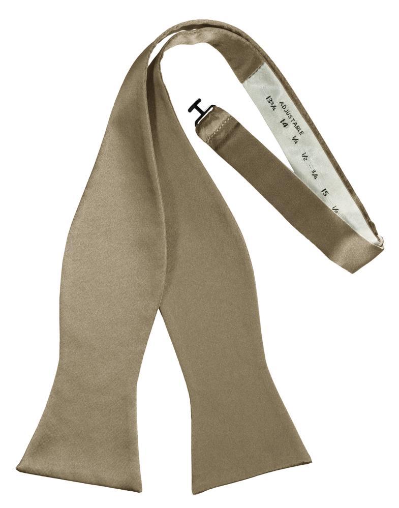 Latte Luxury Satin Bow Tie - self-tie style, front view