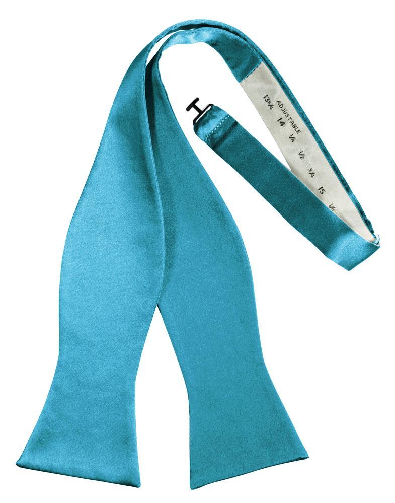 Turquoise Luxury Satin Bow Tie - self-tie style, front view