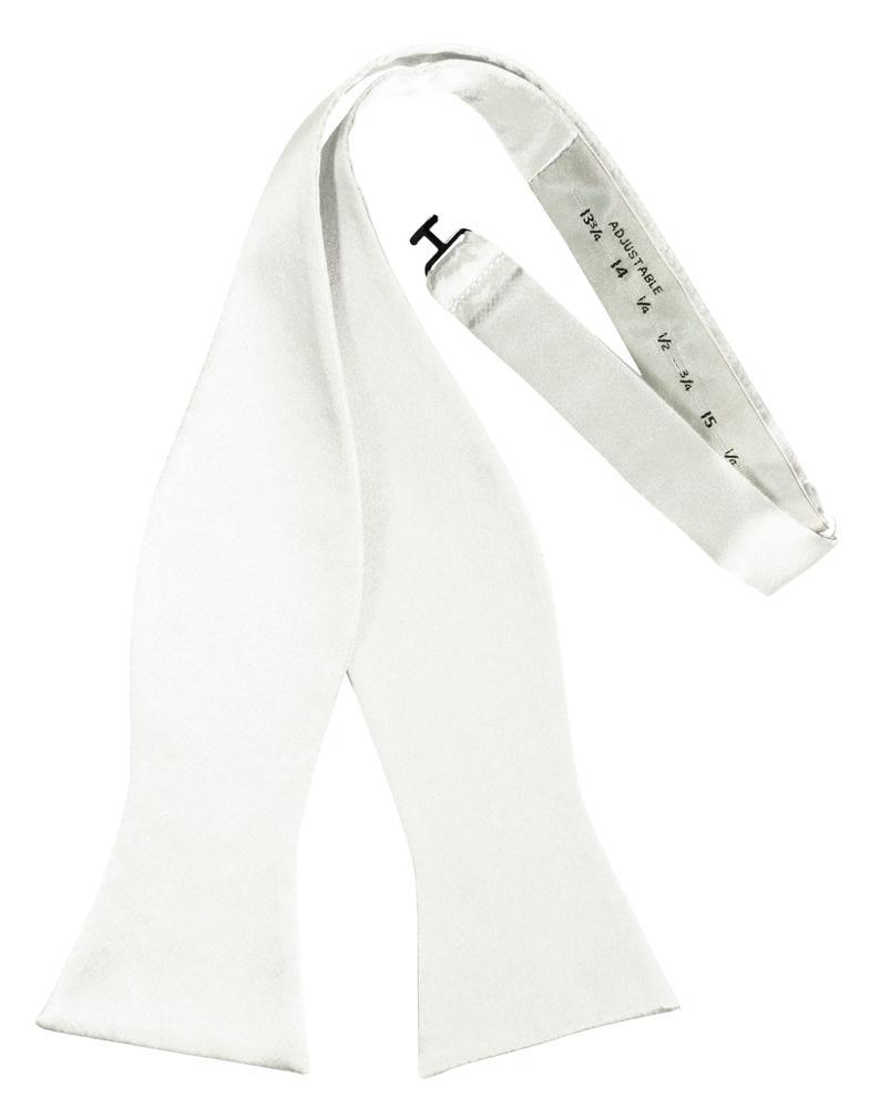 White Luxury Satin Bow Tie - self-tie style, front view