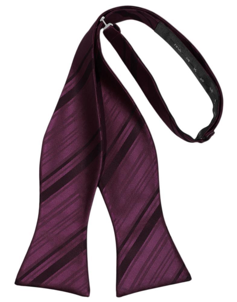 Berry Striped Satin Bow Tie - self-tie style, front view