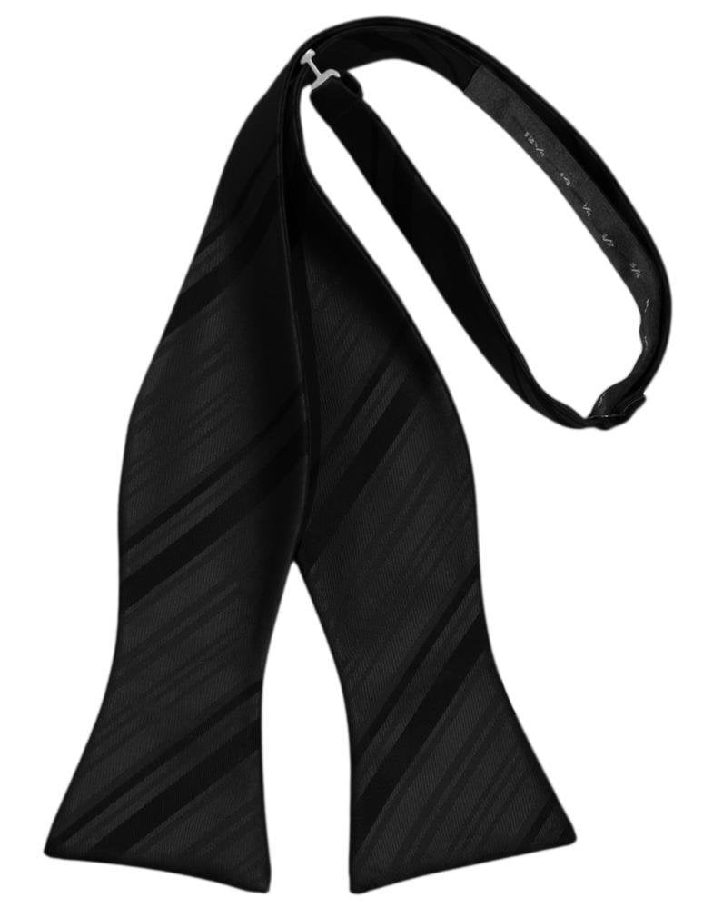 Black Striped Satin Bow Tie - self-tie style, front view