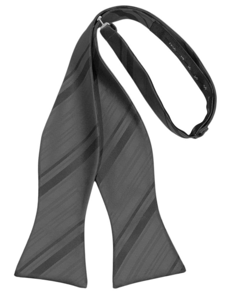 Charcoal Striped Satin Bow Tie - self-tie style, front view