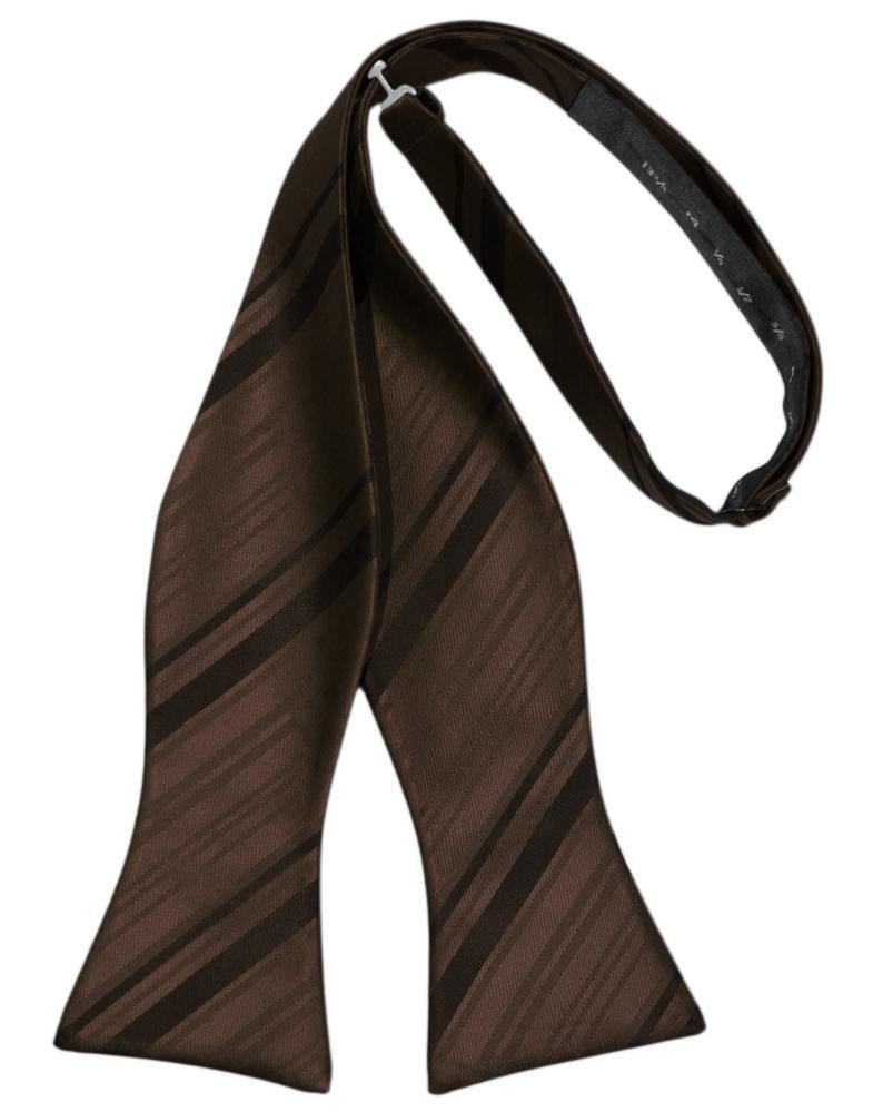Chocolate Striped Satin Bow Tie - self-tie style, front view