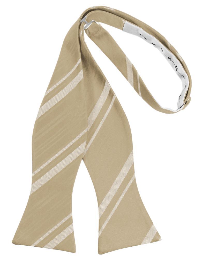 Golden Striped Satin Bow Tie - self-tie style, front view