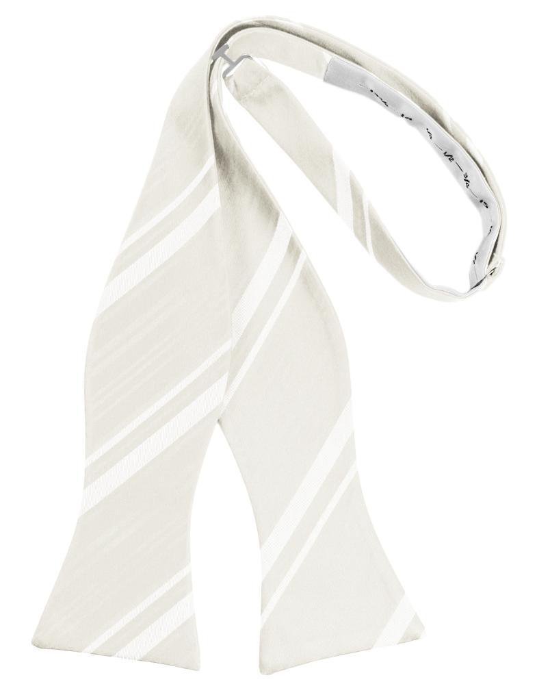 Ivory Striped Satin Bow Tie - self-tie style, front view