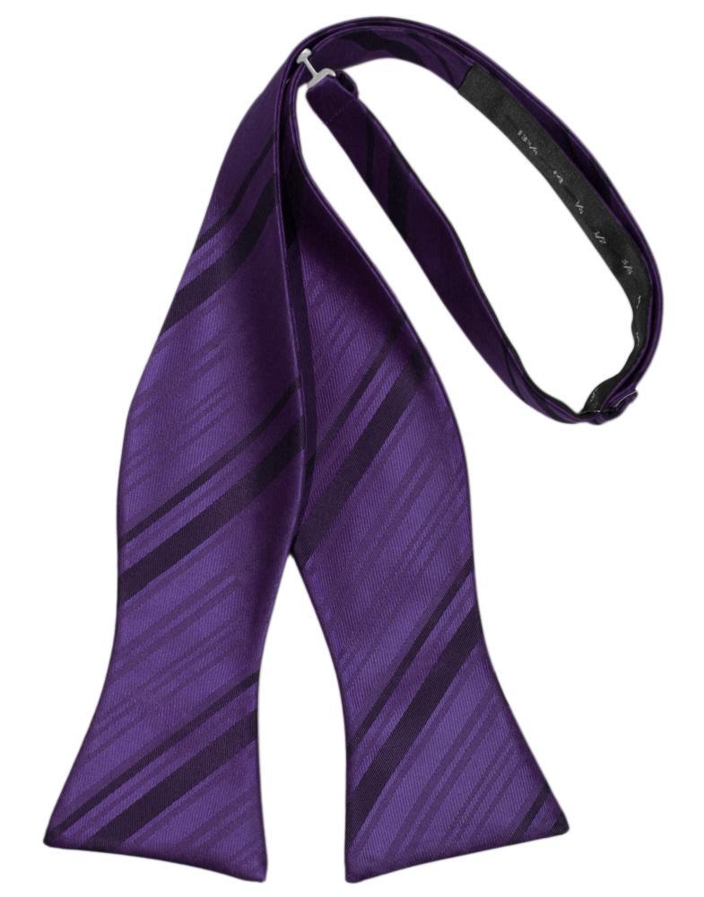 Lapis Striped Satin Bow Tie - self-tie style, front view