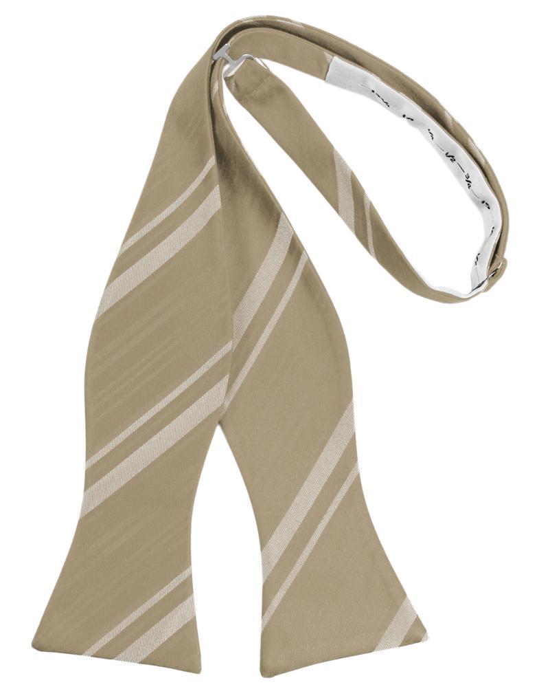Latte Striped Satin Bow Tie - self-tie style, front view