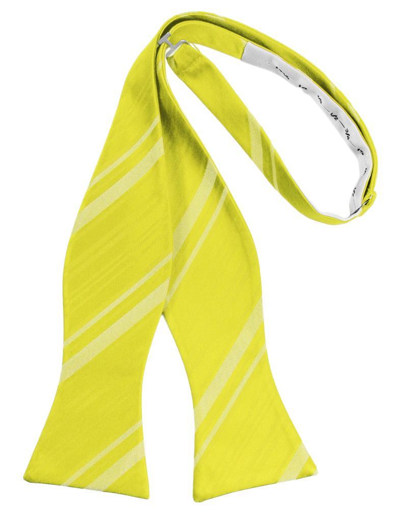 Lemon Striped Satin Bow Tie - self-tie style, front view