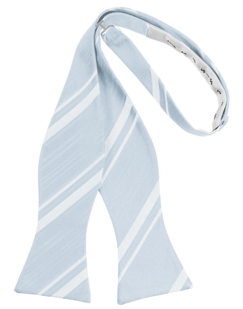 Light Blue Striped Satin Bow Tie - self-tie style, front view