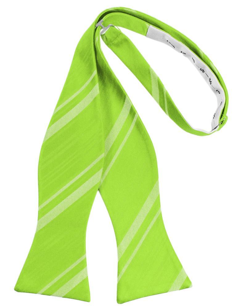 Lime Striped Satin Bow Tie - self-tie style, front view