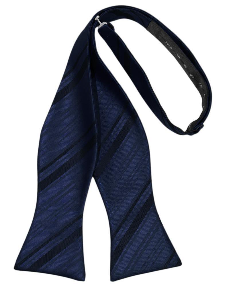 Marine Striped Satin Bow Tie - self-tie style, front view