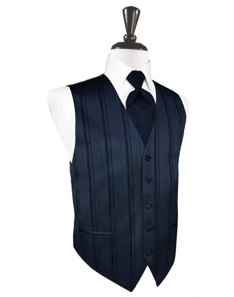 Cardi Midnight Blue Striped Satin Tuxedo Vest