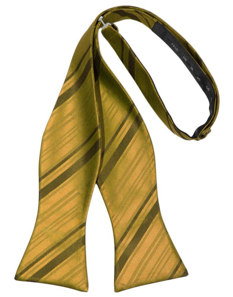 New Gold Striped Satin Bow Tie - self-tie style, front view
