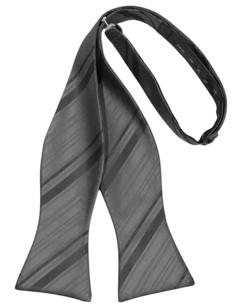 Pewter Striped Satin Bow Tie - self-tie style, front view