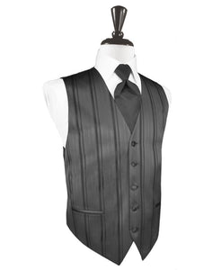 Cardi Pewter Striped Satin Tuxedo Vest